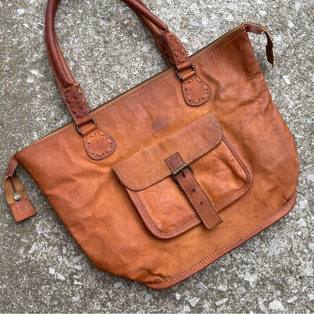 Noonday Collection | Genuine Leather Brown Boho Shoulder Tote Bag - Picture 2 of 12